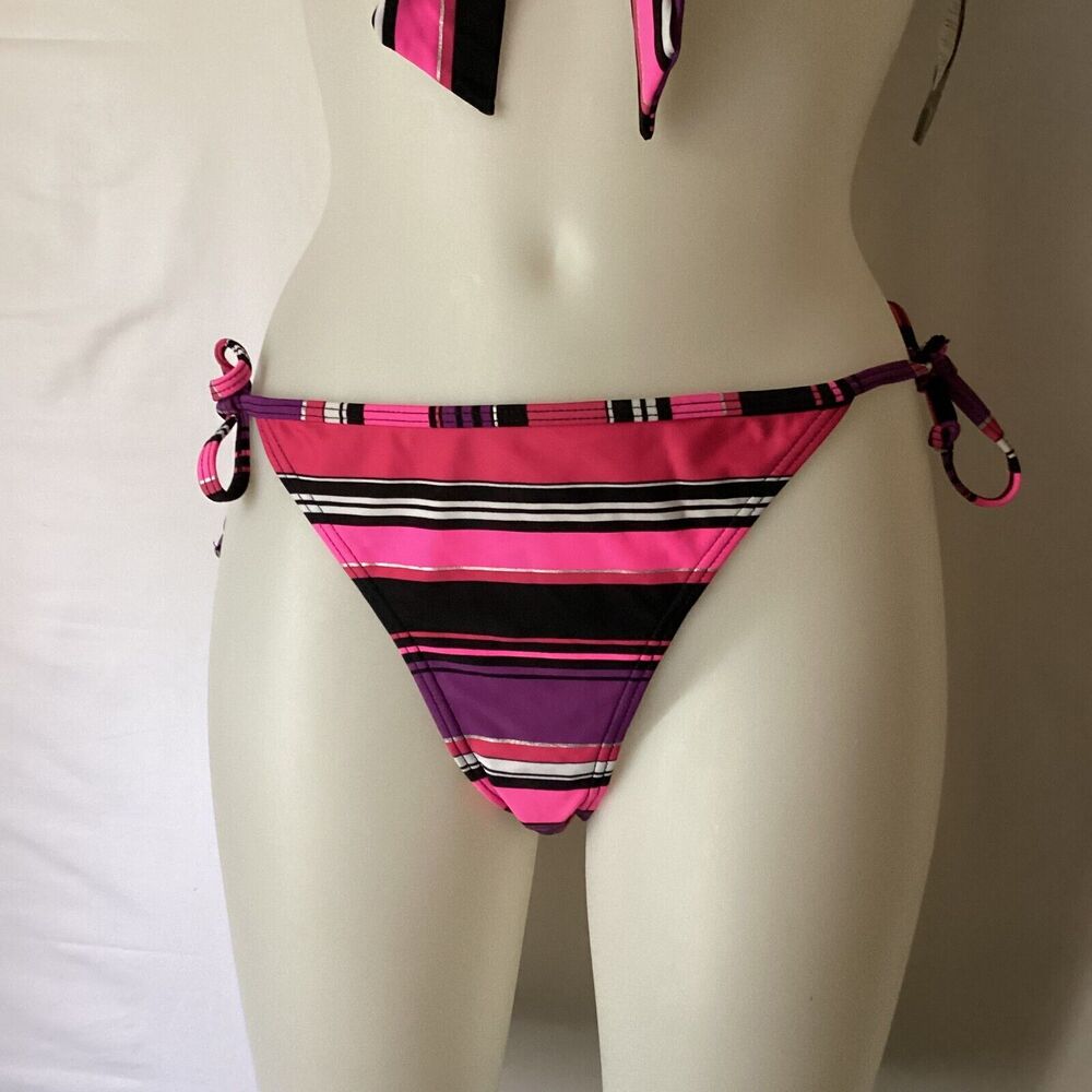 NWT Bikini Bay M/M PPST Pink/Purple/Black Lowrider Bottom w/ties Size 6 $18.99